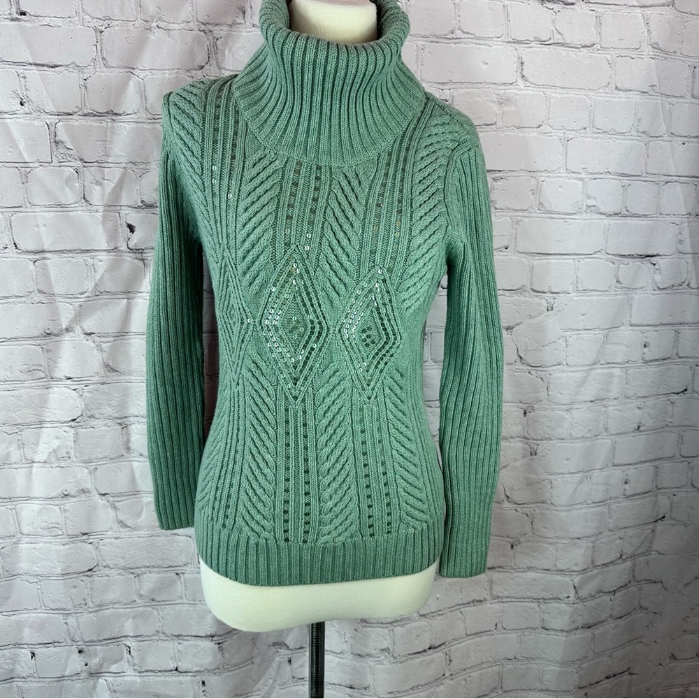 Talbots petites turtle Neck cable knit Sweater women Mp cotton wool minimalist